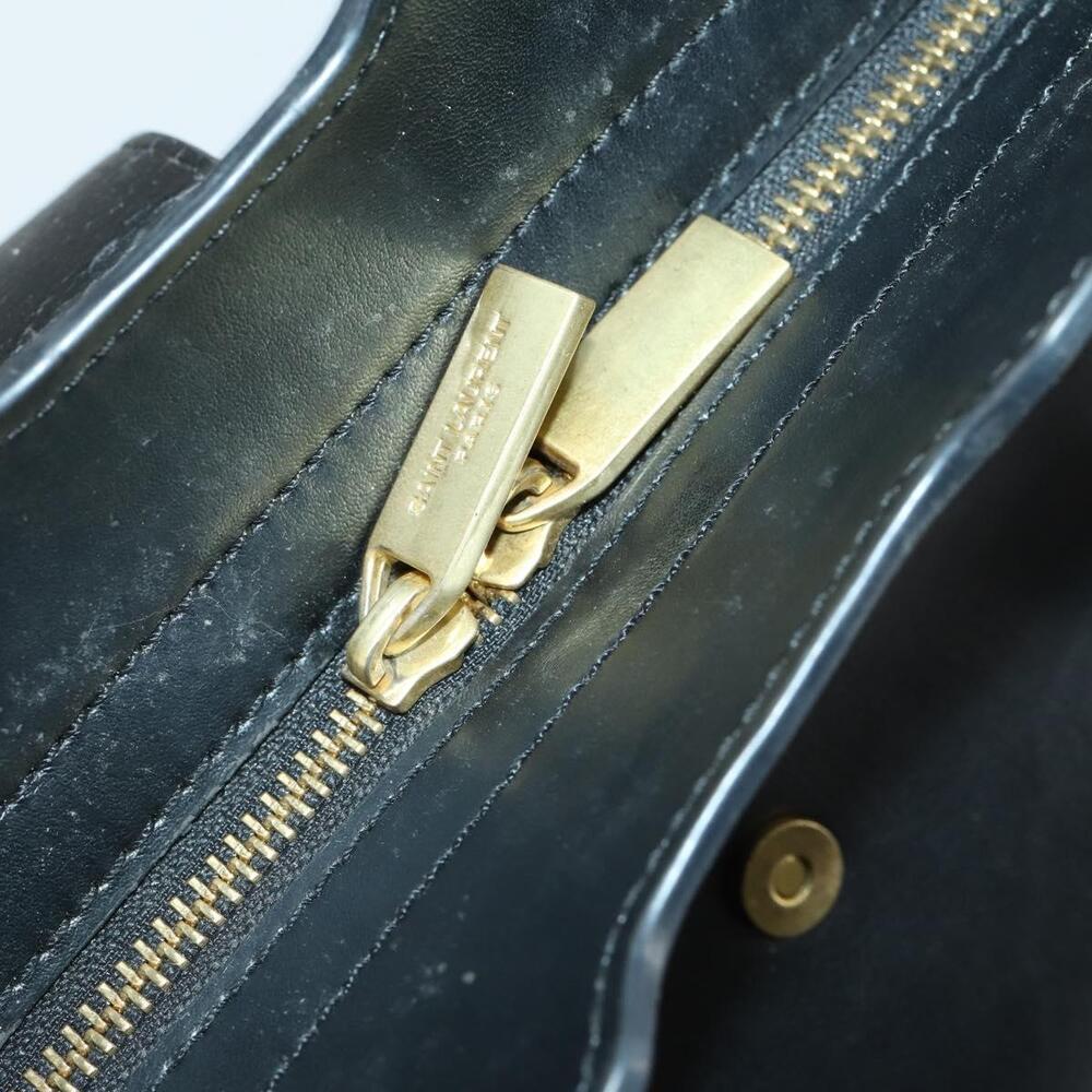 SAINT LAURENT Kabas Hand Bag Leather Black Gold Auth ki6216 - Picture 9 of 16
